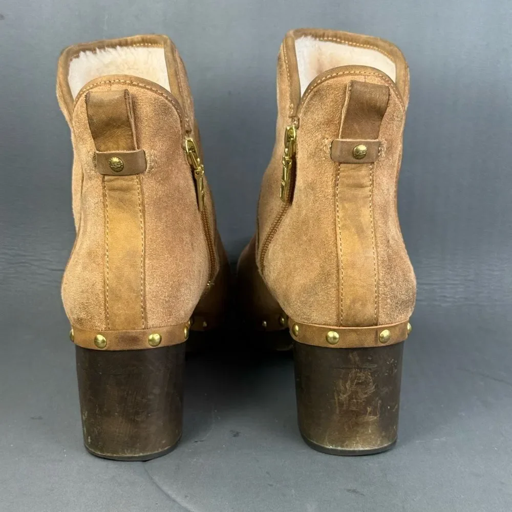 UGG Cam II Suede Sheepskin Clog Heel Ankle Booties Chestnut womens size 10